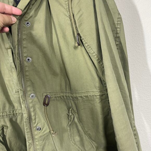 Madewell Small Fishtail Anorak Hooded Jacket Army Green Cotton Blend Pockets - Picture 4 of 11